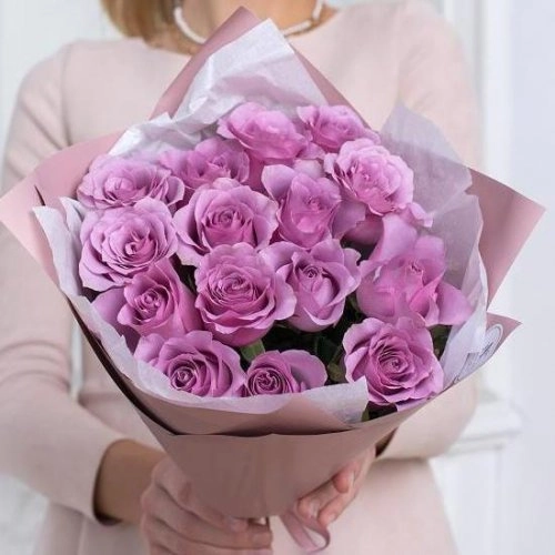 Букет из 15 сиреневых роз (Кения) 40 см
